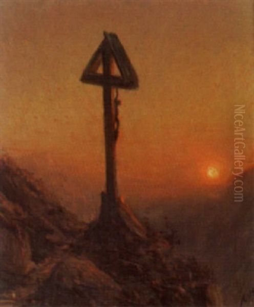 Calvaire-soir-valais Oil Painting by Albert Henri John Gos