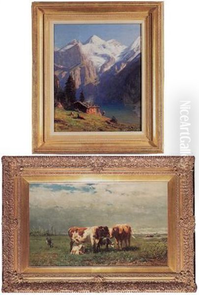 Oeschinensee Et La Blumlisalp Oil Painting by Albert Henri John Gos