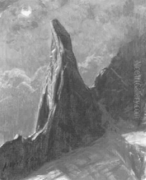 Felsspitze Im Walliser Hochgebirge Bei Vollmond Oil Painting by Albert Henri John Gos