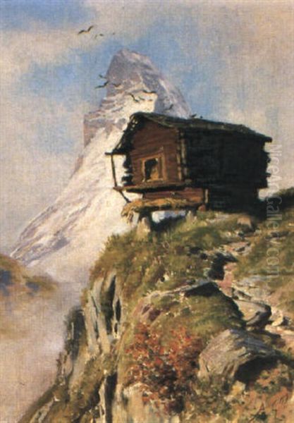 Chalet Vor Dem Matterhorn Oil Painting by Albert Henri John Gos