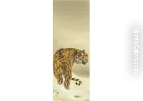 Tiger In The Snow Oil Painting by Mio Goseki