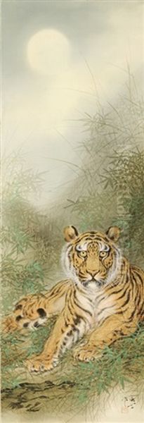 A Tiger In A Bamboo Grove Under A Full Moon by Mio Goseki