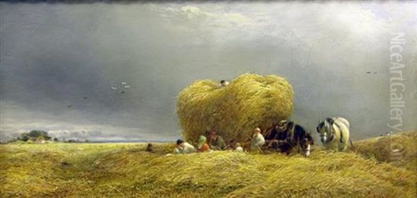 Harvest With Figures And Horses Oil Painting by William Gosling