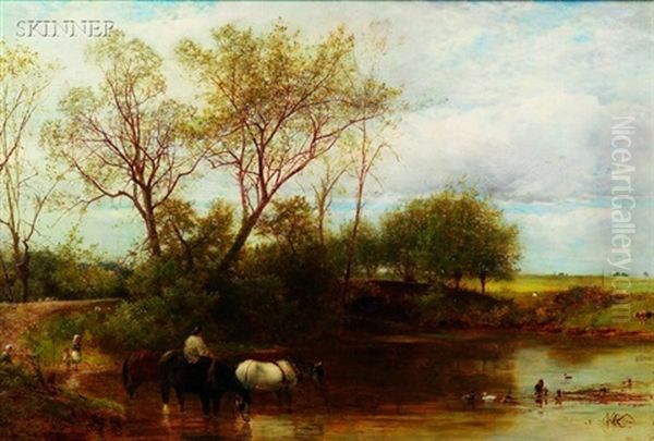 Watering The Horses Oil Painting by William Gosling