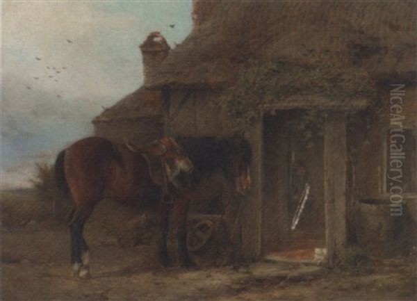 A Pony Before A Cottage Oil Painting by William Gosling