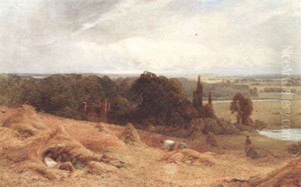 Harvesting At Woodcliff On The Thames Oil Painting by William Gosling