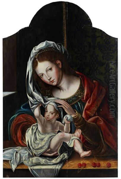 Maria Mit Dem Kind Und Kirschen Oil Painting by Jan Gossaert