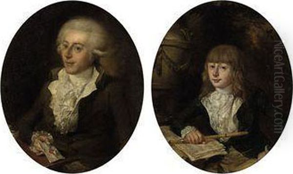 Portrait Of A Young Boy, And Portrait Ofa Gentleman Oil Painting by Elias Baeck