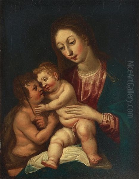 Madonna And Child Infant St John The Baptist Oil Painting by Jan Gossaert