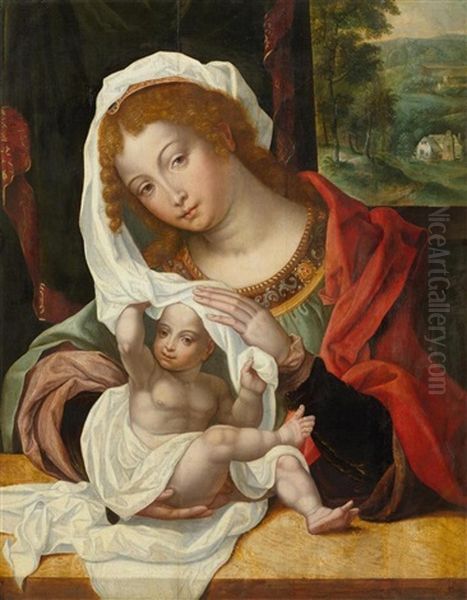 Virgin And Child Oil Painting by Jan Gossaert