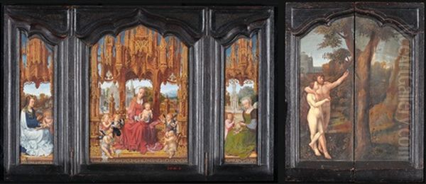 Madonna Con Bambino E Cinque Angeli (triptych) Oil Painting by Jan Gossaert