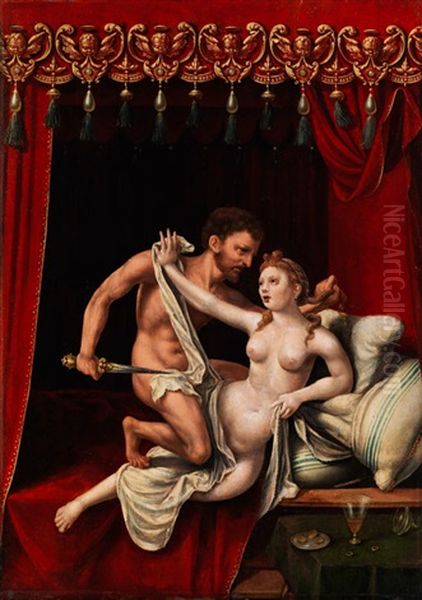 Sextus Tarquinius Bedrangt Lucrezia by Jan Gossaert