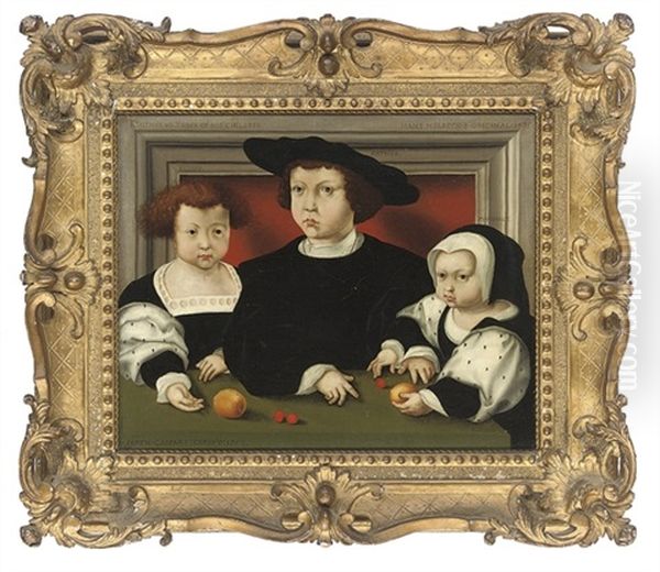 Group Portrait Of The Children Of King Christian Iii Of Denmark At A Table With Peaches And Cherries Oil Painting by Jan Gossaert