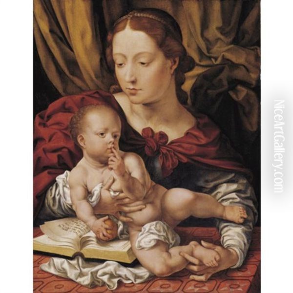 Virgin And Child With An Open Book Oil Painting by Jan Gossaert