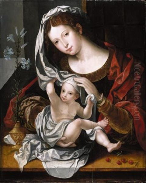 Virgin And Child Oil Painting by Jan Gossaert