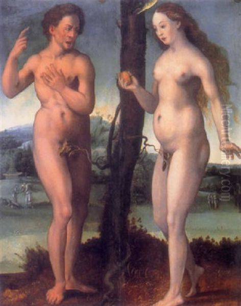 Adam And Eve In The Garden Of Eden Oil Painting by Jan Gossaert