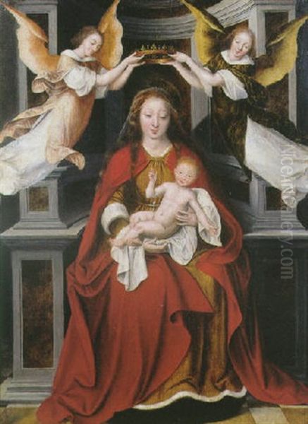 Vierge A L'enfant Couronnee Par Les Anges Oil Painting by Jan Gossaert