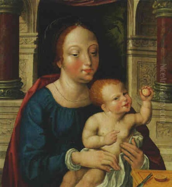 The Virgin And Child Before A Marble Alcove Oil Painting by Jan Gossaert