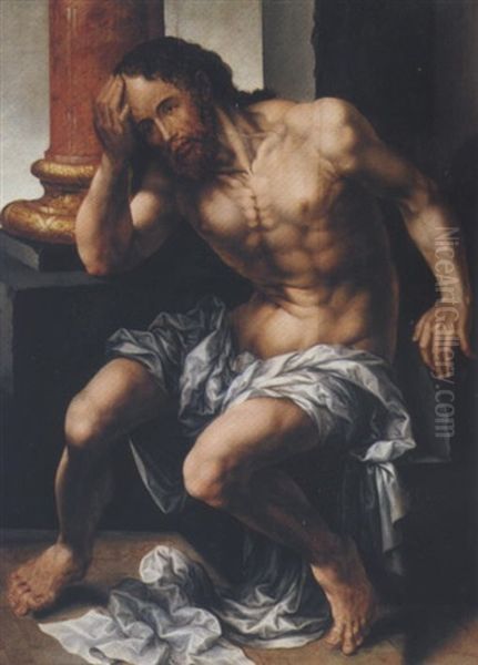 Christ At The Column Oil Painting by Jan Gossaert