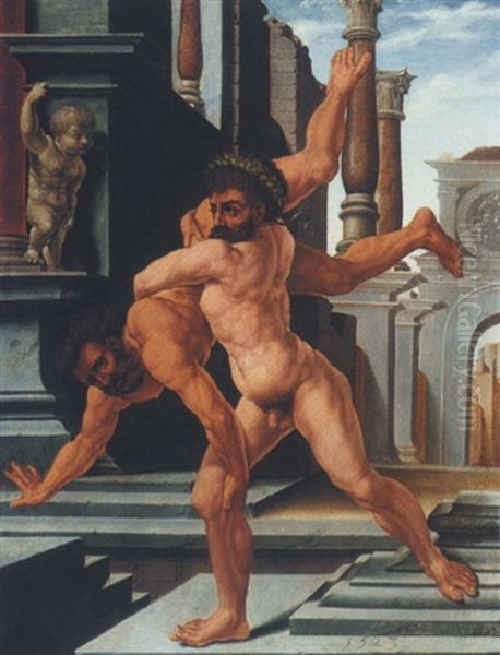 Hercules Wrestling With Antaeus Oil Painting by Jan Gossaert