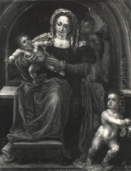 The Madonna And Child Enthroned With Angels Oil Painting by Jan Gossaert