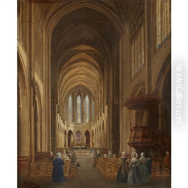 Cathedral Interior Oil Painting by Nicolas Louis Francois Gosse