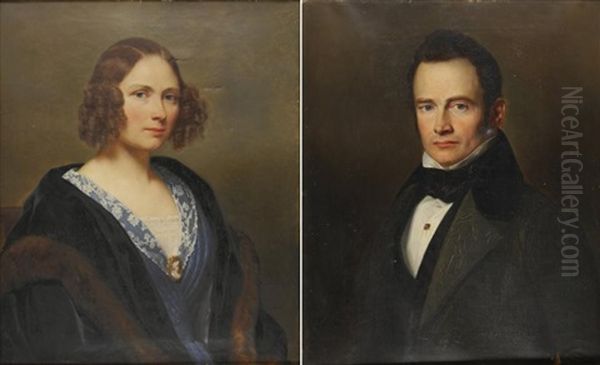 Portraits De Bourgeois (pair) Oil Painting by Nicolas Louis Francois Gosse