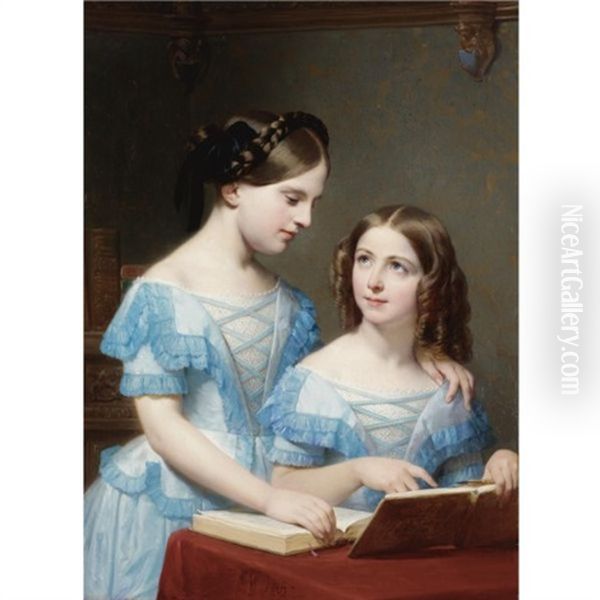 Les Deux Soeurs (the Two Sisters) Oil Painting by Nicolas Louis Francois Gosse