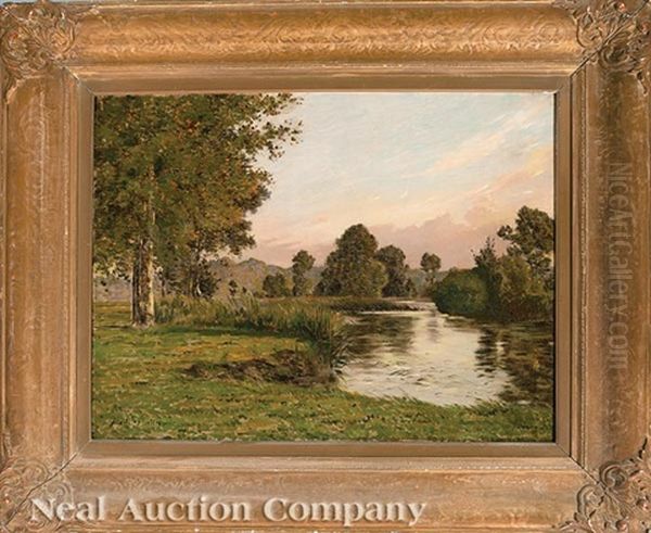 Water Meadows In France Oil Painting by Ferdinand Jules Albert Gosselin