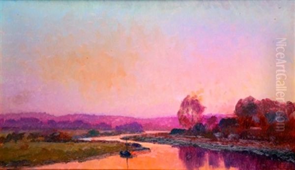 Coucher De Soleil Sur La Riviere Oil Painting by Maurice Gosselin-Parelle