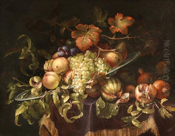 Nature Morte Aux Fruits, Sur Un Entablement Drape Oil Painting by Gerard Goswin