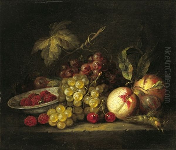 Stillleben Mit Himbeeren, Weintrauben, Kirschen Und Pfirsichen Oil Painting by Gerard Goswin