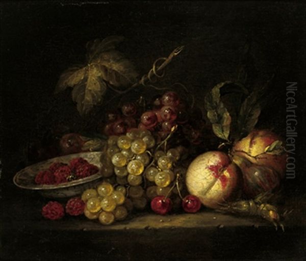 Stillleben Mit Himbeeren, Weintrauben, Kirschen Und Pfirsichen Oil Painting by Gerard Goswin