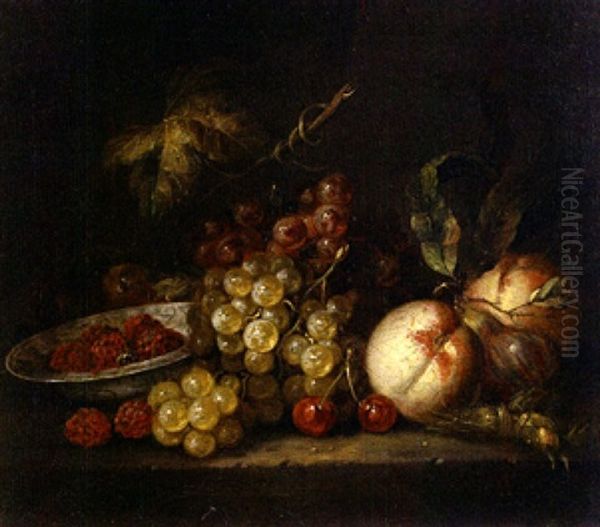 Nature-morte De Raisins, De Peches Et Coupe De Framboises Oil Painting by Gerard Goswin