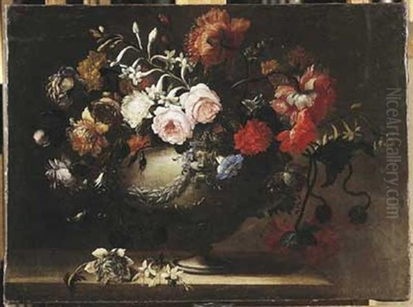 Nature Morte Au Vase De Fleurs Sur Un Entablement by Gerard Goswin