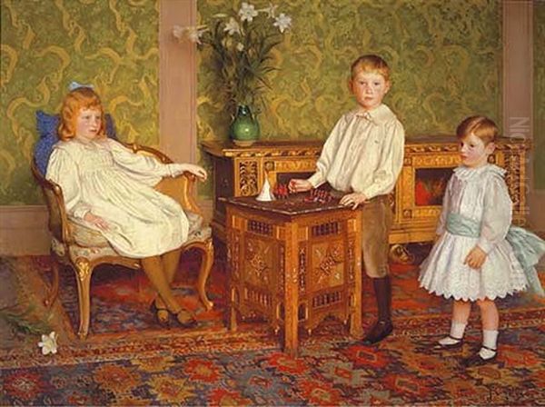 The Children Of L. Breitmeyer Esq. Oil Painting by Thomas Cooper Gotch