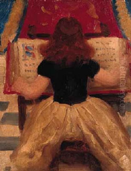 Young Girl Reading A Manuscript Oil Painting by Thomas Cooper Gotch