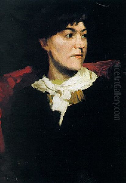 Portrait Of The Artist's Wife, Caroline Oil Painting by Thomas Cooper Gotch