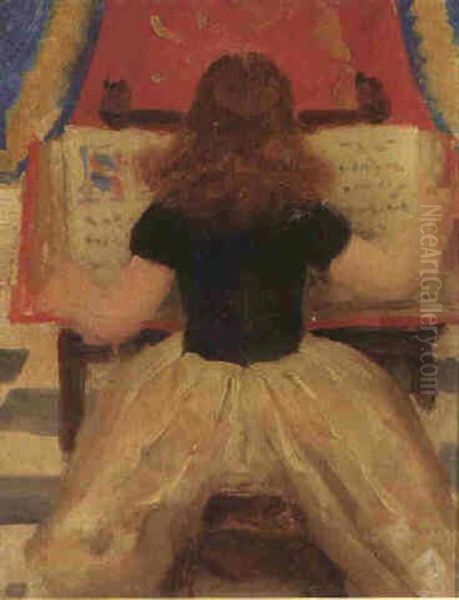 A Young Girl Reading A Book Oil Painting by Thomas Cooper Gotch