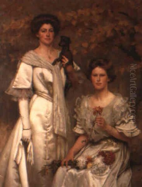 The Poulton Sisters Oil Painting by Thomas Cooper Gotch