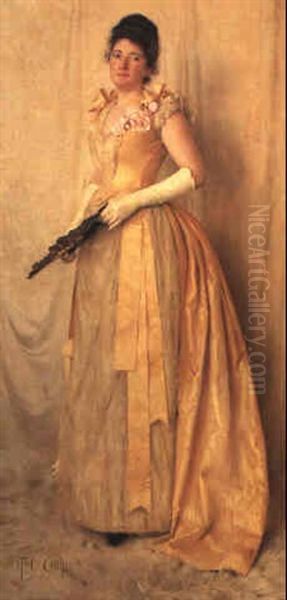 The Lady In Gold - Full Length Portrait Of Mrs. J. Crooke Oil Painting by Thomas Cooper Gotch