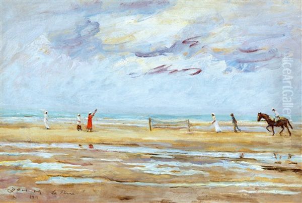 Beach Tennis Oil Painting by Moricz Goth