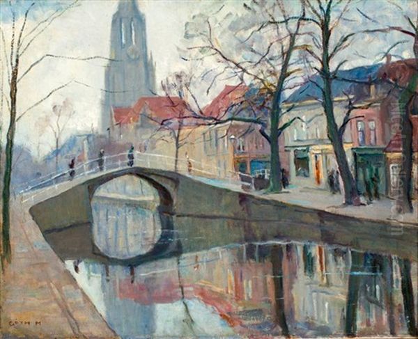 Brug Over De Oude Delft Oil Painting by Moricz Goth