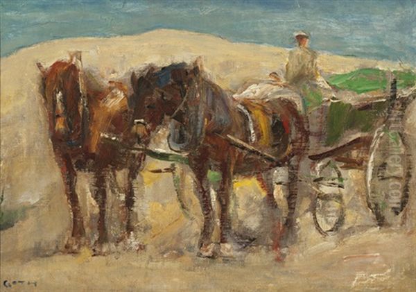 With A Carriage In The Dunes Near Domburg Oil Painting by Moricz Goth