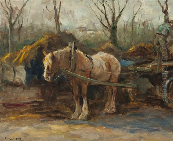 Farmer With Work Horse In Heeze Oil Painting by Moricz Goth