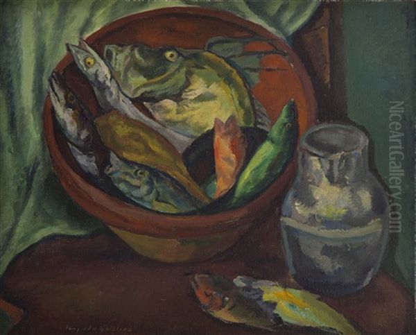 Still Life With Fishes Oil Painting by Leopold Gottlieb