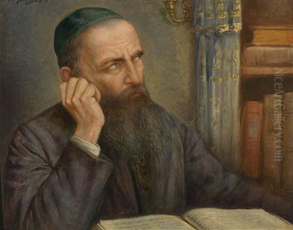 Rabbi Beim Studium Oil Painting by Marcin Gottlieb