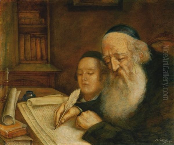 Rabbi And His Student Oil Painting by Marcin Gottlieb