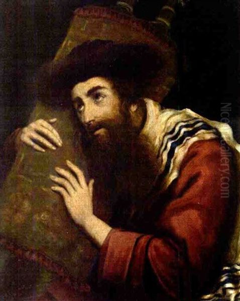 Rabbi Holding A Torah Scroll Oil Painting by Moritz Gottlieb