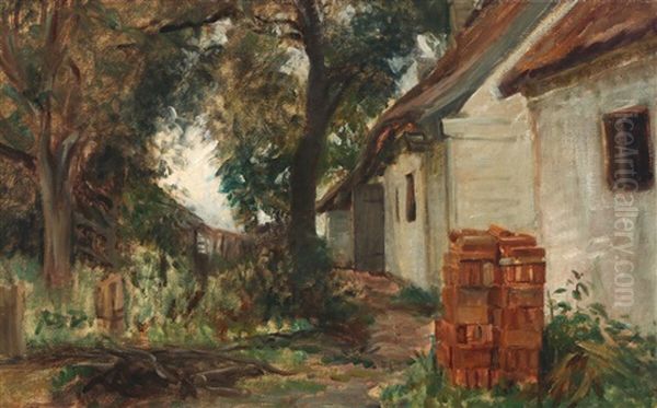 Behind The Farm House Oil Painting by Albert Gottschalk